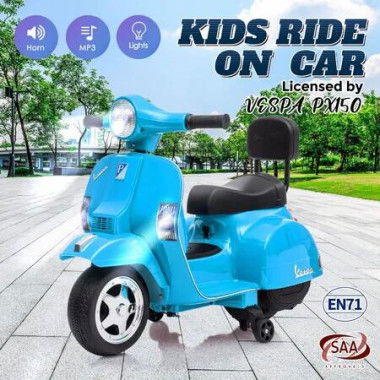 Kids Electric Motorbike Ride On Car Toy Off Road Motorcycle Dirt Bike Vehicle Training Wheels 6V Battery Powered MP3 LED Lights VESPA PX150 Licensed