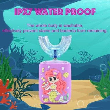 Kids Electric Toothbrush U Shaped Kids Sonic Automatic 6 Sonic Clean Modes IPX7 Waterproof Mermaid Design Rechargeable Smart Timer For Children 2-7