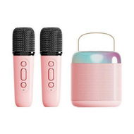 Detailed information about the product Kids family Portable Karaoke Bluetooth Speaker with Microphone Function Wireless Loudspeaker Mini Portable Karaoke Box with Dual Microphone Color Pink