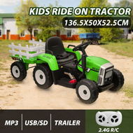 Detailed information about the product Kids Farm Tractor Electric Ride-On Toys 2.4G R/C Remote Control Cars With Trailer - Green.