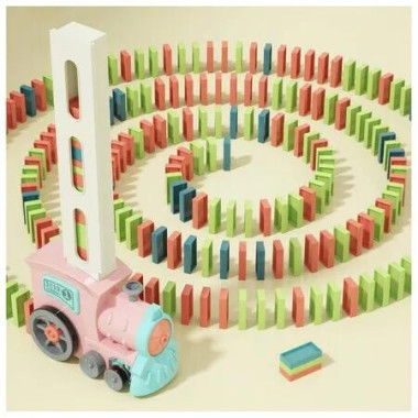 Kids Games Domino Train Toys 180PCS Automatic Stacking Creative Game Stem Montessori Toy Summer Autistic Christmas Birthday Gifts Ages 3+ (Pink)