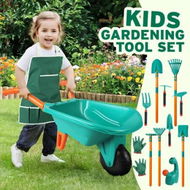 Detailed information about the product Kids Garden Tool Toy Playset Wheelbarrow Rake Hoe Shovel Plough Trowel Watering Can Gardening Gloves Apron Outdoor Educational Learning