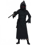 Detailed information about the product Kids Grim Reaper Halloween Costume Deluxe Set Black Phantom Cosplay Outfit with Skeleton, Ideal for 130cm Children