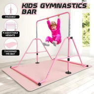 Detailed information about the product Kids Gymnastics Bar Training Climbing Frame Playground Home Gym Workout Horizontal Sports Monkey Kip Height Adjustable Folding Expandable Pink TPE Mat