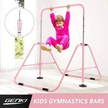 Kids Gymnastics Bar Training Climbing Frame Playground Workout Horizontal Expandable Monkey Kip for Home Pink