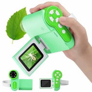 Detailed information about the product Kids Microscope 1000X Handheld 6 Adjustable LED Lights 2 Inch LCD Screen Mini 32GB SD Card Science Discovery Tool Age 3+ Green Valentines Day Gift