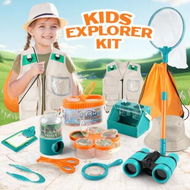 Detailed information about the product Kids Outdoor Explorer Kit Bug Catcher Binoculars Magnifying Glass Butterfly Net Safari Vest Hat Costume Drawstring Bag