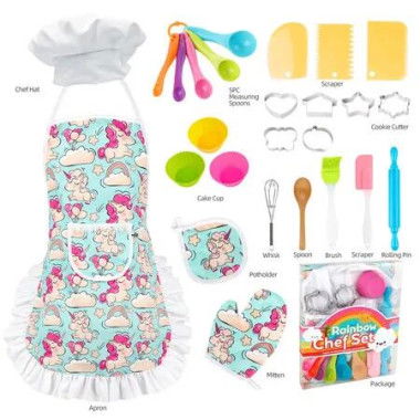Kids Play Home Kitchen Toys for Girls Cooking Kitchen Utensil Set Baking Tools Cake Apron Chef Hat for Ages 5 and Up
