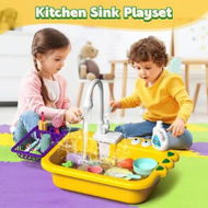 Detailed information about the product Kids Play Kitchen Sink Toys Game Set Food Utensils Wash Basin Faucet Tap Playset Pretend Role Electric Dishwasher Auto Water Circulation System