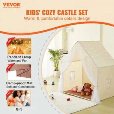 Kids Play Tent Kids Tent for Kids 1-5 Years Old Toddler Tent with Mat and Tent Lamp Tent for Kids with Windows for Indoor and Outdoor Yurt Tent Beige