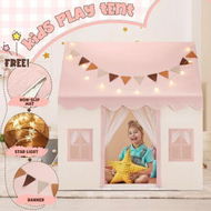 Detailed information about the product Kids Playhouse Play Tent Childrens Toys Princess Castle Pink Boys Girls Indoor Outdoor Room House with Mat Star Lights Banner 1 Door 3 Windows