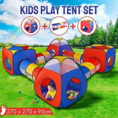 Kids Pop Up Play Tent Teepee 8in1 Toys Playhouse Childrens Crawl Tunnel Exercise Playground Activity Centre Indoor Outdoor Folding Portable Cubby