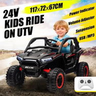 Detailed information about the product Kids Ride On Car 24V Battery Electric RC Vehicle Toy Off Road UTV Truck Jeep Cruiser Suspension Parental Remote Control USB MP3 Lights Openable Doors
