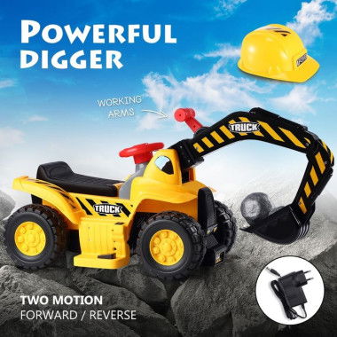 Kids Ride-on Digger Electric Excavator Bulldozer Loader Car With Safety Helmet.