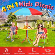 Detailed information about the product Kids Table and Chairs Set 4 In 1 Outdoor Picnic Children Desk Seat Folding Beach Sun Shade Toddler Play Activity Toy Height Adjustable Umbrella