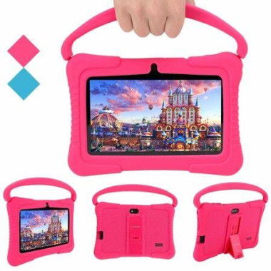 Kids Tablet 7 inch Android 1GB RAM 16GB ROM Eye Protection Parental Control Silicone Case Pink