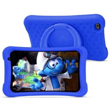 Kids Tablet 8 Inch Quad Core Android 64GB WiFi Bluetooth Dual Camera Educational Gaming Parental Control Blue Case Learning Device