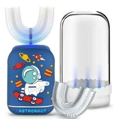 Kids Toothbrush Electric U Shape Ultrasonic With Wireless Rechargeable Base Rinse Cup For 2-6 Children