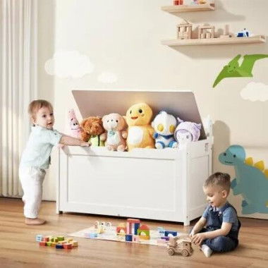 Kids Toy Storage Bench Wooden Toy Box Chest 32.68 x 17.91 x 24.02 White