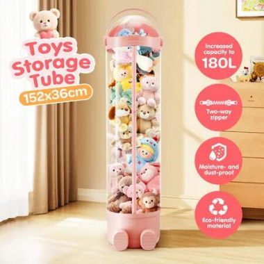 Kids Toys Storage Tube Stuffed Animal Zoo Plush Soft Cute Doll Box Organiser Playroom Nursery Display Cabinet Holder Container Vertical Stand 152x36cm