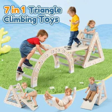 Kids Triangle Climber Arch Rocker 7in1 Montessori Plastic Pikler Climbing Frame Rocking Toys Playground Slide Ladder Ramp Toddler Jungle Gym Play Set