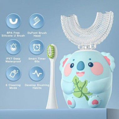 Kids U Shaped Electric Toothbrush with 2 Brush Head Cartoon Koala Auto Sonic Toothbrush for Children Age 2-7 Full Mouth Cleaning