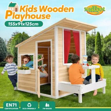 Kids Wooden Cubby House Childrens Playhouse Game Activity Centre Indoor Outdoor Garden Backyard Cottage Play Area