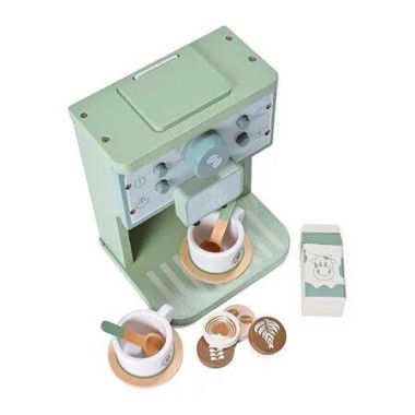 Kids Wooden Toys Toddler Pretend Play Kitchen Accessories Green Coffee Maker Espresso Machine Playset Montessori Gift Girls Boys 3+