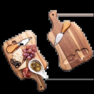 Kitchen Cutting Board Cheese Platter Wooden Chopping Board Slotted Hole Steak Meat Vegetables Knives
