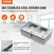 Detailed information about the product Kitchen Sink 304 Stainless Steel Drop-In Sinks Undermount Double Bowls Basin with Ledge and Accessories Household Dishwasher Sinks for Workstation RV