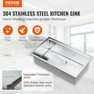 Detailed information about the product Kitchen Sink 304 Stainless Steel Drop-In Sinks Undermount Single Bowl Basin with Ledge and Accessories Household Dishwasher Sinks for Workstation RV