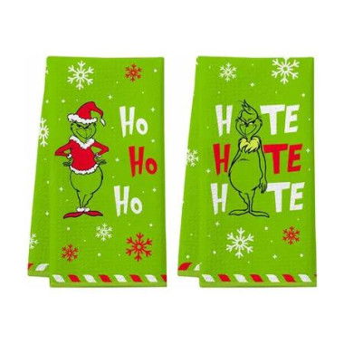 Kitchen Towels Grinch Christmas Absorbent 2 Pcs Hand Dish Bathroomm Holiday Decor Cute Festive Novelty Gift Home Stylish Women Men