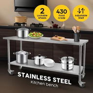 Detailed information about the product Kitchen Work Bench Stainless Steel Countertop Food Prep Table Island Cart Rolling Trolley with Wheels Benchtop Storage 430 Commercial 182.9x61cm