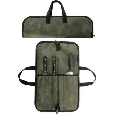 Knife Bag with 4 Pockets for Knives and Kitchen Tools, Knife Bag with Handle for Camping Picnic Storage, Green (Bag Only)