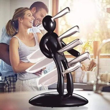 Knife Holder Unique Humanoid Creative Tool Organiser Kitchen Storage Solution Stylish Decor, Not Included Knives-Black