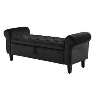 La Bella Storage Ottoman Bench Seat 132cm Chest Arm Couch Stool Velvet - Black