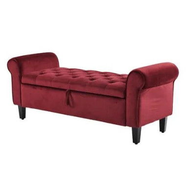 La Bella Storage Ottoman Bench Seat 132cm Chest Arm Couch Stool Velvet - Red