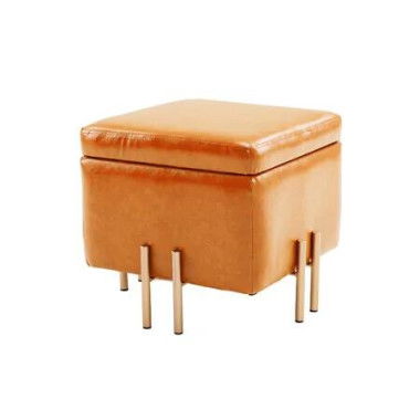 La Bella Storage Ottoman Cube Seat 45cm Chest Couch Tuffet Foot Stool PU Leather - Light Brown