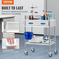 Detailed information about the product Lab Serving Cart 2 Layers Stainless Steel Utility Rolling Cart Medical Cart with Two Drawers Dental Utility Cart with Lockable Wheels and A Bucket for Laboratory Hospital Dental Use