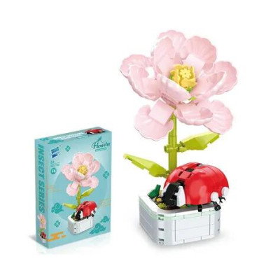 Ladybug Hibiscus Potted Plant Building Block Toy Insect Potted Series Ornaments Childrens Early Education Exquisite Flower Bonsai Building Blocks