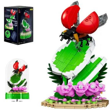 Ladybugs Insect Collection Building Set with Music Display Box Bouquet Set for Kids 8+ Office Home Decor DIY Blocks Toy