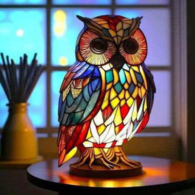 Lamp Retro Owl Table Stained Resin 15 cm Vintage Night Light Bedside Decor Cosy Glow Living Room Accent