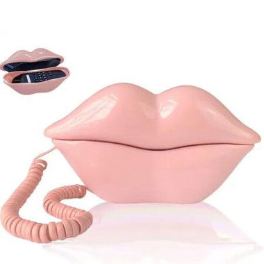 Landline Phones for Home, Corded Lip Phone, Retro Desktop Home Phone, Analog Novelty Mouth Telephone for House, Office, Hotel, Shops, Party, Pink