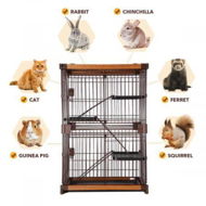 Detailed information about the product Large 3-Tier Sturdy Wire Steel Pet Cage Cat House With WPC Frame 2 Security Doors And Slide Out Tray.