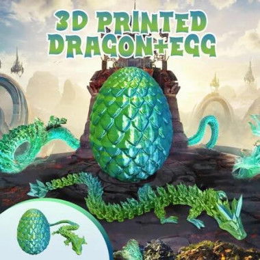 Large 3D Printed Dragon in an egg Flexible Fidget Toys Easter Surprise Christmas Birthday Gifts Home Office Desk Decor Model Multicolour