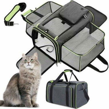 Large Cat Carrier Bag Expandable Soft Sided Pet Backpack Carrier for 1-2 Cats Portable Dog Carry Bag with Removable Fleece Pad for Travel,Camping(Green)