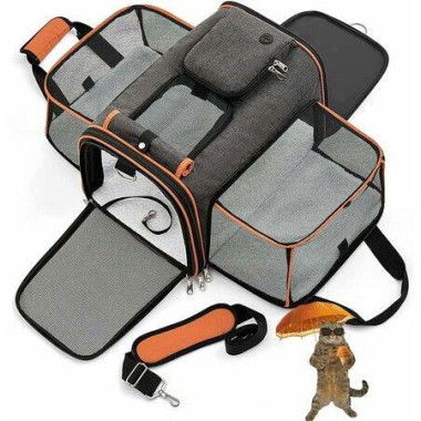 Large Cat Carrier Bag Expandable Soft Sided Pet Backpack Carrier for 1-2 Cats Portable Dog Carry Bag with Removable Fleece Pad for Travel,Camping(Orange)