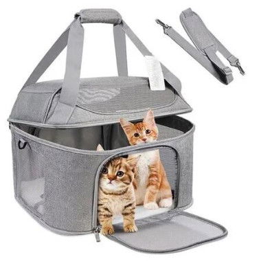 Large Cat Carrier for 2 Cats, Soft Side Pet Carrier for Cats Small Dog Up to 20 lbs, Collapsible Travel Dog Carrier Bag, Backpack (Gray)