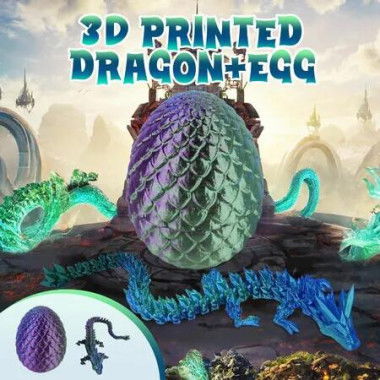 Large Dragon Egg 3D Printed Gift Flexible Fidget Toys Full Articulated Crystal Decoration Home Office Desk Display Model Birthday Christmas Easter Gifts