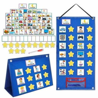 Large Kids Visual Schedule for Classroom & Home School Morning Bedtime Routine Daily Calendar for Kids with 72 Activity & 10 Blank Cards